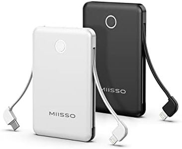 2-Pack 6000mah Ultra Slim Built in Cables Power Bank, Card Size Built in USB C Cords Battery Pack Portable Charger for Phones, 3 Output External Battery Pack Compatible with iPhone, Black & White