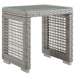 Modway Aura Wicker Rattan Outdoor Patio Side End Table in Gray