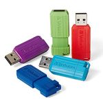 Verbatim 8GB Pinstripe Retractable USB 2.0 Flash Thumb Drive with Microban Antimicrobial Product Protection - 5 Pack - Multicolor (Green, Blue, Red, Purple, Cyan)