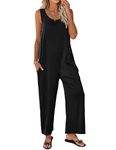 Ekouaer Jumpsuits for Women Plus Size Sleeveless Tank Jumpsuit Scoop Neck Wide Leg Rompers with Pockets Black XX-Large