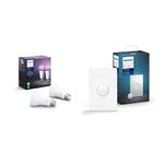 Philips HueWCA 9.5W A19 E26 2P CA + PHILIPS Hue 553719 Smart Button, White