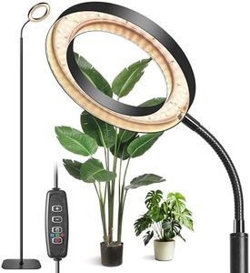 Floor Grow Light for Indoor Large Tall Plants, LED Full Spectrum Plant Light with Stand, 3/9/12H Timer, 60 Inch Height Adjustable,10 Level Dimmable, Black Halo Growth Lamp