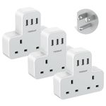 UK to US Plug Adapter with 3 USB Ports, TESSAN 2 Way Grounded USA Travel Adapter, Double Plug Adaptor from UK to America, Canada, Thailand, Mexico, Canada, Thailand, Cuba(Type B), 3 Pack