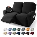 JIVINER Newest Design 6-Piece Recliner Sofa Cover Stretch Jacquard Reclining Couch Covers for 2 Seater Sofa Slipcovers for Living Room Soft Recliner Protector with Pocket (Loveseat Recliner, Black)