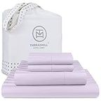 Threadmill 500 Thread Count Full-Size Damask Stripe, 4 Pc Luxury Cotton Bedding Set, Silky Smooth Lilac Sheets with 16" Elasticized Deep Pocket, 2 Pillowcases & Free Tote Bag