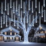 PEMOTech Meteor Shower Lights Outdoor, 38.5ft 15 Tubes 11.8" 540 LED Christmas Lights with Snow Falling Icicle Effect for Xmas Tree, Halloween, Wedding, Window Decoration, Cool White