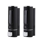 KKD® ABS Plastic Wall Mounted Cylindrical Soap Dispenser, Leak-Free Multipurpose Liquid Dispenser for Hand Wash,Shampoo, Gel Dispenser for Bathroom/Basin/Kitchen Sink (Black, 400 ml) (Pack of 2)