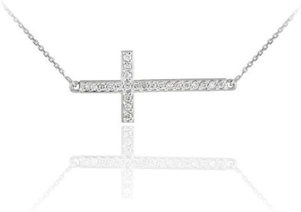 Sideways Crosses Sterling Silver Sideways Cross CZ Pendant Necklace (22 Inches)