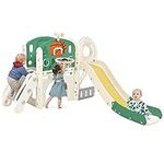 Merax 7-in-1 Kids Slide with Climber, Basketball Hoop, Tunnel, Telescope and Storage Space, Outdoor Indoor Slide for Toddlers Age 1+