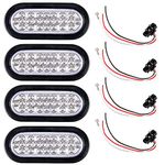 4pcs Oval Sealed 24-LED White Reverse Backup Tail Light + wiring Plug Kit Truck Trailer RV