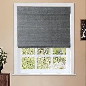 TWOPAGES Bamboo Flax Cordless Roman Shade for Indoor Windows No Drill, Custom Made Window Treatment Light Filtering Roman Shade for Patio, Roman Window Shade, Middle Grey, 1 Piece