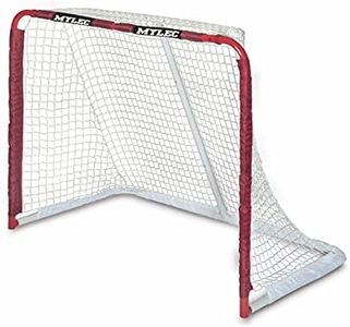 Mylec Steel Junior Hockey Goal for Indoor + Outdoor (52” x 43”), Easy Assembly, Lightweight, Portable, and Net Weave System (Red, 17 Pounds)