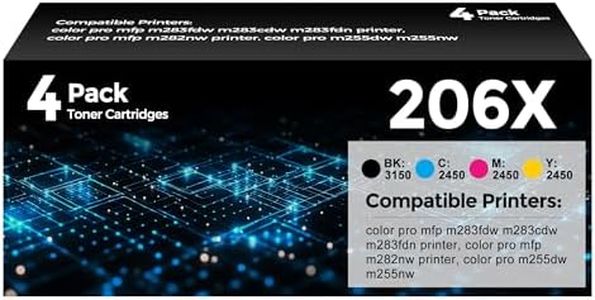 206X Toner Cartridges 4 Pack High Yield Replacement for HP 206X W2110X | HP206X M283fdw Toner Work for M283fdw/cdw/fdn/M282nw & M255dw/nw, High Yield Version of 206A W2110A (HP206X 4 Pack, BK/C/M/Y)
