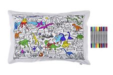 eatsleepdoodle Colouring Pillowcase For Kids w/ 10pk Washable Markers For Kids - 75x50cm Dinosaur Kids Colouring Pillowcase - Ultra Washable & Reusable Arts and Crafts For Kids