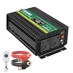 JIGUUN 1000W Inverter 12V to 240V Pure Sine Wave with LCD Display,2 AC UK Outlets and 1 USB port-Wireless remote control-for RVs, trucks, camping, emergencies, etc.