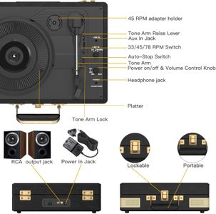 Trynnay Bluetooth Record Player – Black Vinyl Turntable