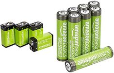 AmazonBasics 9V Cell Rechargeable Batteries 200mAh Ni-MH, 4-Pack & AAA High-Capacity Rechargeable Batteries, (8-Pack) Pre-charged (Appearance may vary)