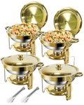 WENMILY Gold Chafing Dish Buffet Set 5L [Robust and Easy Assembly],4 Pack Round Chafing Dishes,Stainless Steel Warming Containers[Elegant Gold and Silver],Food Warmer for Catering Buffet and Any Party