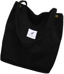 Corduroy Tote Bag Reusable Grocery Shoulder Handbags Big Capacity Shopping Bag with Inner Pocket for Women Girls (Black)