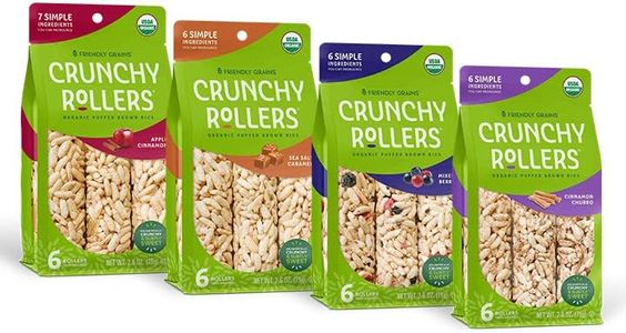 Friendly Grains - Crunchy Rollers - Organic Crispy Puffed Rice Rolls, Healthy for Adults and Kids - Variety Box (4 Packs of 6)