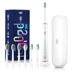 JTF Sonic Electric Toothbrushes for Adults- Rechargeable Power Toothbrushes with 6 Brush Heads,5 Cleaning Modes,One Charging for 60 Days Long Lasting,Travel Case,White