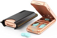 JEINAPA Pill Cutter with Auto Centering Device, Aluminum Pill Splitter with 316L Stainless Blade, Genuine Leather Case, Professional Pill Splitter for Cutting Small Pills or Large Pills (Rose Gold)
