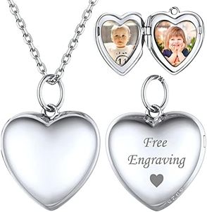 ChicSilver Personalized Heart Locket Necklace That Holds Pictures 925 Sterling Silver Heart Shape Pendant Custom Engraved Memory Photo Lockets Customized Jewelry Gift for Women