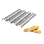 Nonstick French Baguette Pans for Baking 1 Pack 4 Wave Perforated French Bread Pan Baguettes Bakery Tray Toast Cooking Oven Toaster Pan Loaf Bake Mold for Loaf Bread Baking Molding (4 Wave Silver)