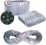 NAPRO Kids 3-in-1 Travel Blanket and Pillow Combo, Convertible Infinity Scarf, Lightweight Neck Support for Airplane, Car & Camping, Glow-in-The-Dark - Sports