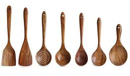 Wooden Utensils Set for Kitchen, Messon Handmade Natural Teak Cooking Spoons Wooden Spatula for Nonstick Cookware (7 Sets)