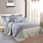 Home Soft Things 9 Piece Printed Striped Bedspread Set, Soft Lightweight Reversible Quilt Coverlet Bedding Set Cover for All Season, Oversize King 122" x 106", Royal Scroll