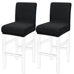 PiccoCasa Dining Chair Covers Set of 2, Stretch & Removable Bar Stool Covers for Pub Counter - Height Side Chair Covers with Square Lattice, Washable Chair Slipcovers Black