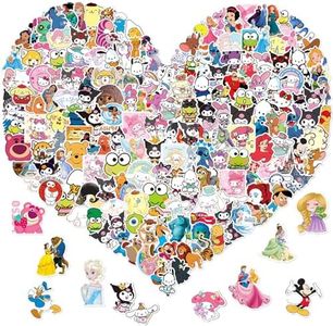 200Pcs Sanrio & Disney Cartoon Sticker for Kids, Cute Mixed Cartoon Stickers for Girl, Waterproof Water Bottle Skateboard Notebook Phone Guitar Bike Vinyl Decal for Teen Adult (Black)