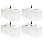 4 Pack 6Ft White Spandex Table Skirts, Stretch Tablecloth with Skirt Easy to Install One-Piece Wrinkle Resistant Fitted Stretchable Table Skirt for Wedding Party Banquet Trade Show