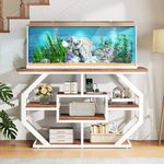 DWVO 55-75 Gallon Aquarium Stand with Power Outlet, Display Stand for Turtle Tank, Reptile Terrarium, Metal Fish Tank Stand Suitable for Living Room, Entryway, 860LBS Capacity, White & Walnut