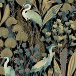 Grandeco Tropical Crane Navy Textured Wallpaper