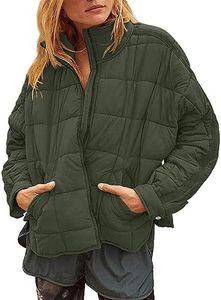 Muchpow Women's Lightweight Down Coat Long Sleeve Full Zipper Oversized Packable Short Puffer Jackets(Army Green,Large)