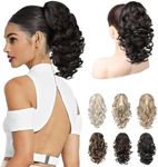 REECHO 12" Ponytail Extension, Classic Loose Curly Wavy Claw Clip Pony tails Hair Extensions Hairpieces for Women - Black Brown