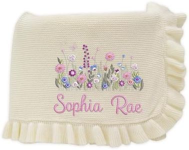 SWaddle AN Wildflower Nursery Quilt Blanket with Ruffle Edge – Custom Embroidered Floral Name Blanket, Personalized Newborn Gift for Girls, Soft Keepsake for Baby Shower