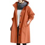 Winter Jackets for Women UK Ladies Rain Jacket Lightweight Raincoat Waterproof Long Sleeve Windbreaker Outdoor Hooded Trench Coats for Winter Cold Weather(Orange,XXL)