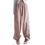 Allmloers Women Parachute Pants Y2K Track Pants Wide Leg Baggy Cargo Pants Elastic Waist Lounge Sweatpants Jogger Streetwear Pink