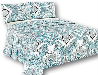 Tache White Blue Paisley Damask Flat Sheet Only - Frozen Forest - Luxurious Cotton Top Bed Sheet with Pillowcase - 2 Piece Set - Twin
