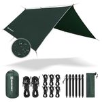 Bessport Tent Tarp, Camping Tent Tarp 3m x 3m/3m x 4m Waterproof PU3000 mm Tarp for hammock, tarp with eyelets & 6 aluminium stakes & 8 nylon ropes, anti-UV Suitable for camping, picnic, hammock