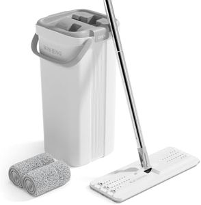 BOSHENG Mop and Bucket with Wringer Set, Easy-to-Use Flat Floor Mop for Efficient Home Cleaning, Includes 2 Reusable Microfiber Pads, Ideal for Floors and Walls