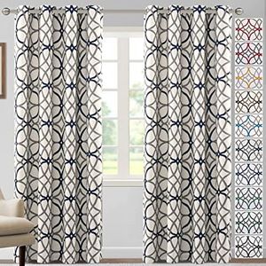 H.VERSAILTEX Blackout Curtains Printed Design 84 Inch Length 2 Panels Set Thermal Insulated Curtains for Bedroom Living Room Geometric Modern Grommet Window Drapes - Grey and Navy