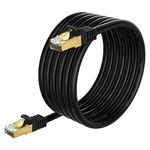 VOSGA Outdoor Cat 6 Ethernet Cable 15M/50 ft,FTP-550MHZ-Shielded CAT6 RJ45 Network LAN Waterproof Direct Burial Internet Cord 15M Round Black