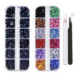 EYENICE 5320 Pieces Flat Back Gems Round Crystal Rhinestones 6 Sizes (1.5-6 mm) Colorful Gems with Pick Up Tweezer and Rhinestones Picking Pen for Crafts Nail Face Art Clothes Shoes Bags DIY(12 Colors)