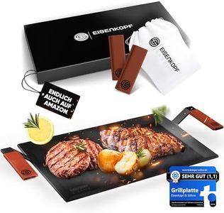 EISENKOPF & SÖHNE Griddle Carbon Steel 4 mm Thick Plancha, Teppanyaki [61 x 26.5 cm] [with Leather Handles] Extra Large for Induction, Ceramic, Fire and Gas