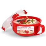 Sistema Microwave Breakfast Bowl | 850 ml | Round Microwave Container with Steam Release Vent | BPA-Free | Red | 1 Count