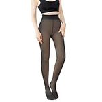 Women's Winter Tights Fleece Lined Pantyhose Opaque Warm Leggings Thicken Fake Translucent Tights Elastic Control Top (Black, Thick 220g)